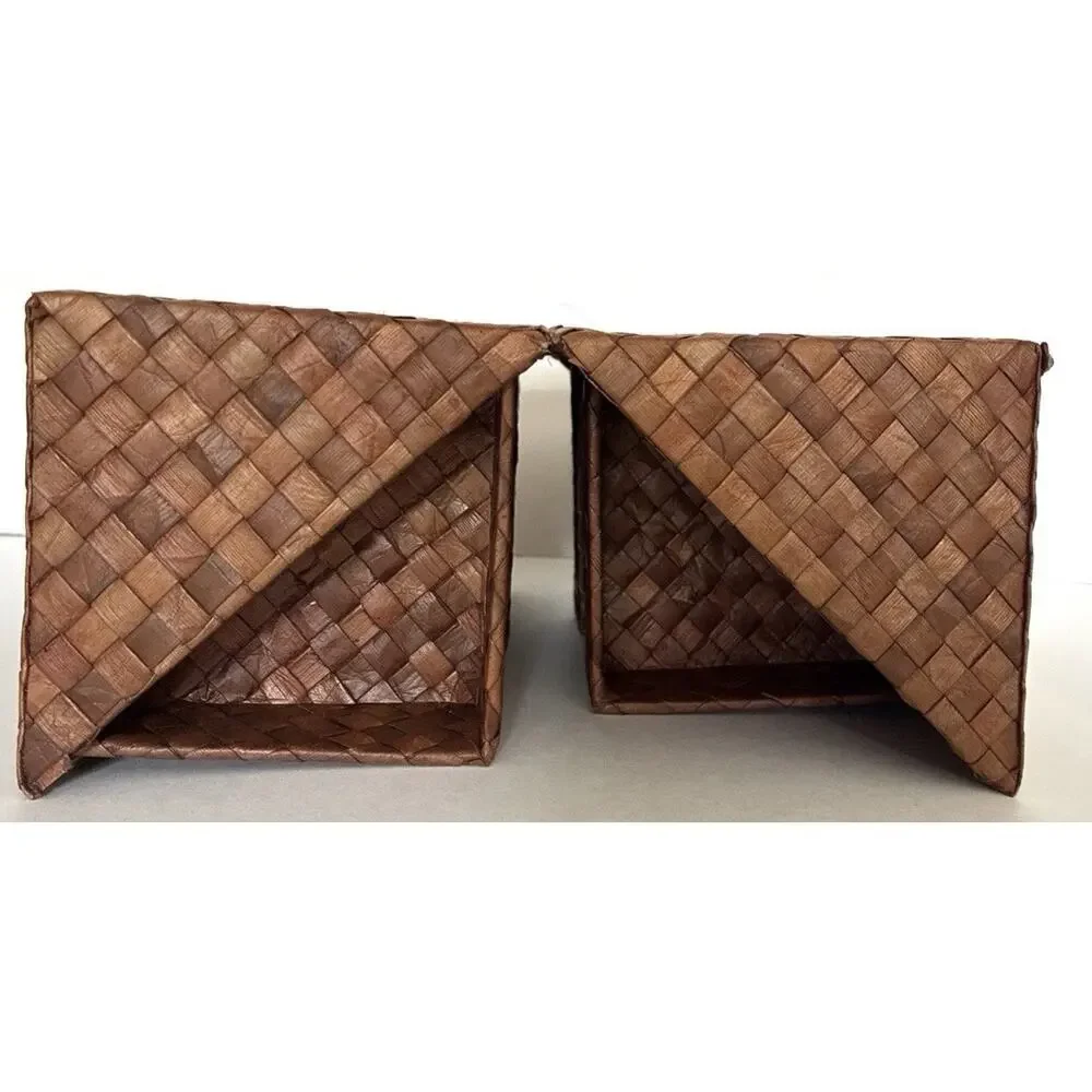 Vintage Handcrafted Woven Grass Foldable Storage, Jewelry, Coins Boho Vanity Box